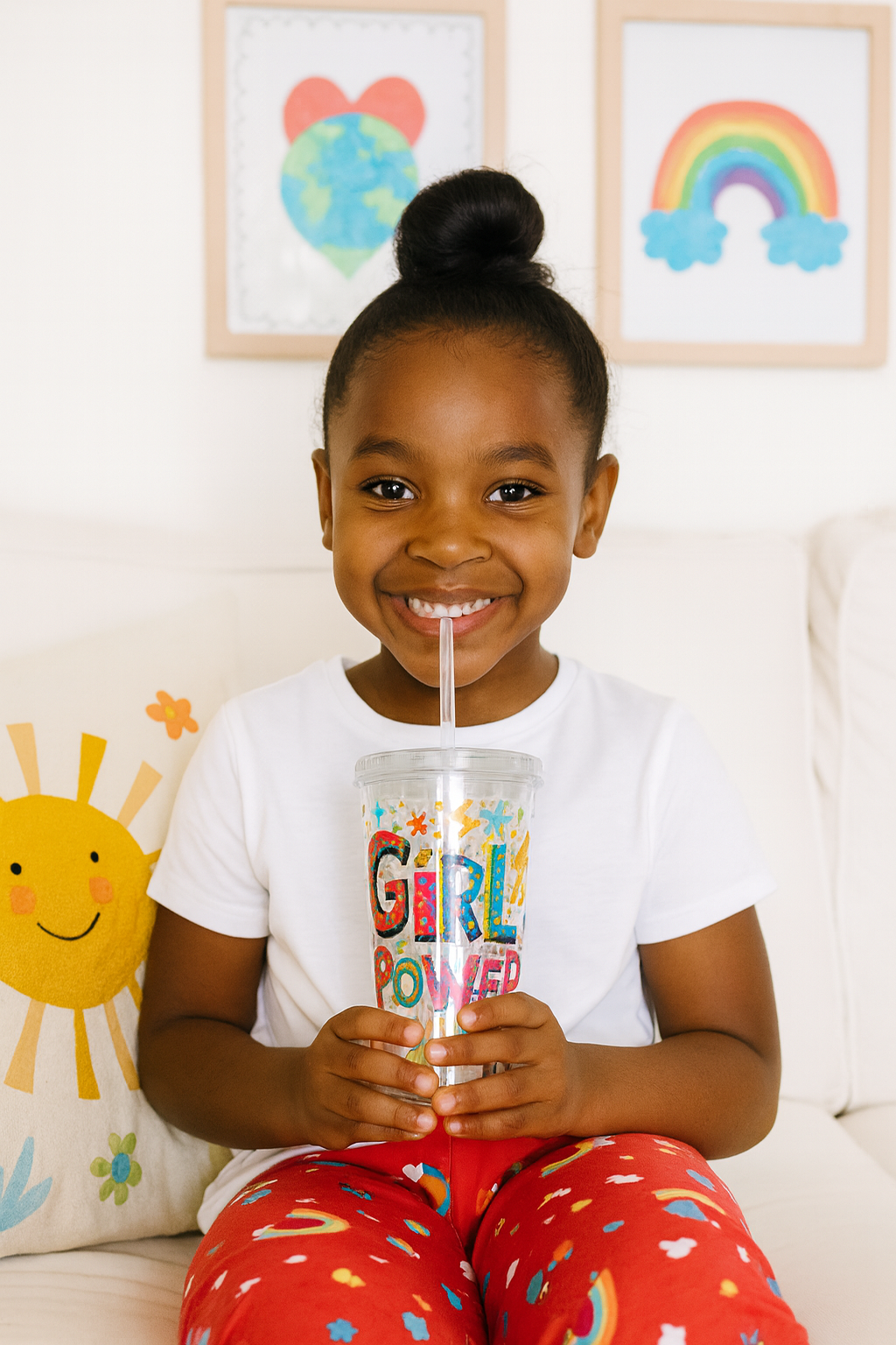 Girl Power Kids Tumbler | Cute Colorful Cup with Straw | Reusable Acrylic Drink Cup for Girls | Fun Motivational Water Cup | 16oz Travel Cup