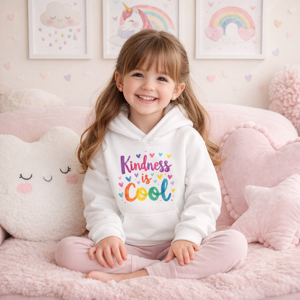 Kindness Is Cool Kids Hoodie – Cute Rainbow Hoodie for Girls & Boys, Positive Message Sweatshirt for  Children
