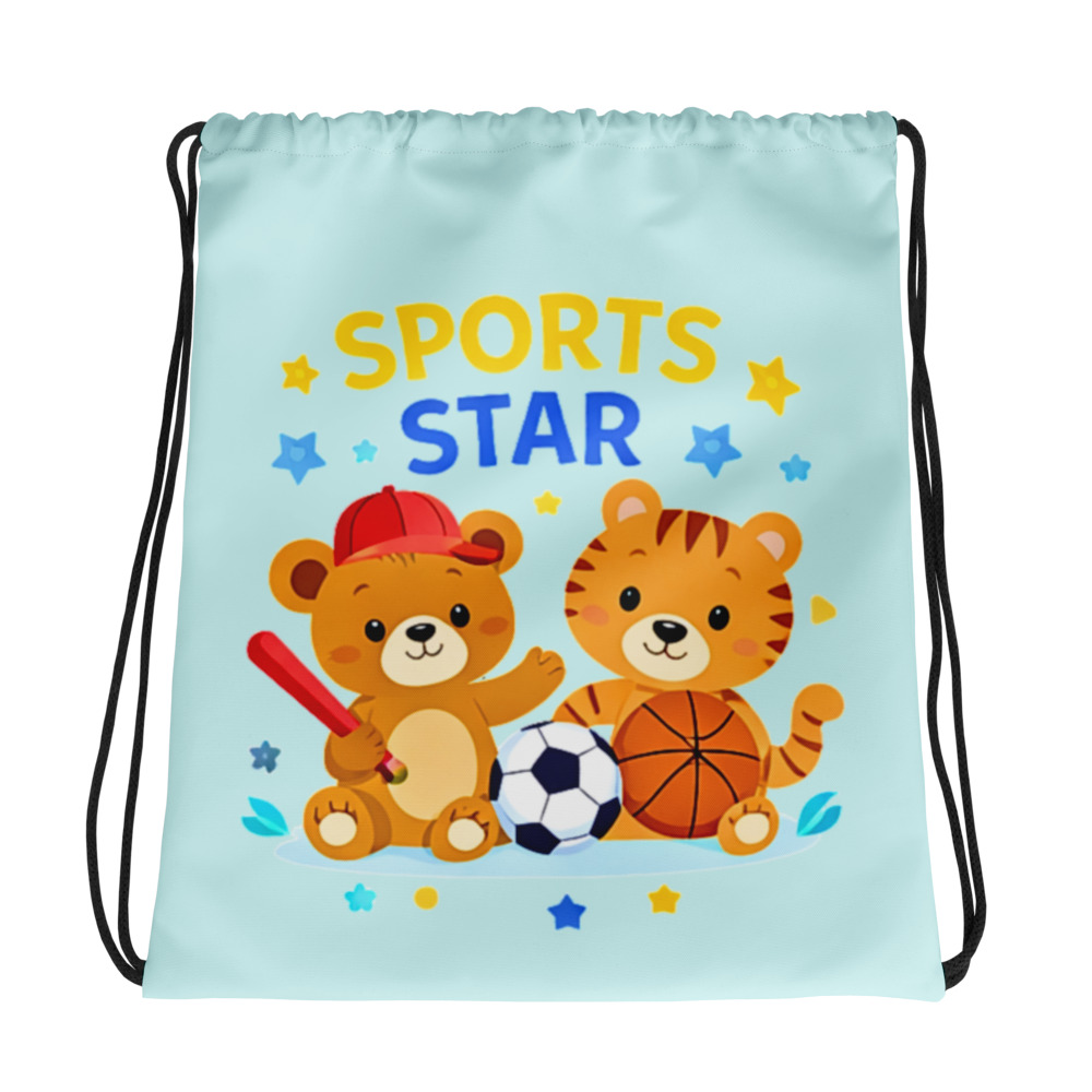 Kids Sports Star Drawstring Backpack – Cute Animal Gym Bag for Kids, Pre-school & Kindergarten Play Bag