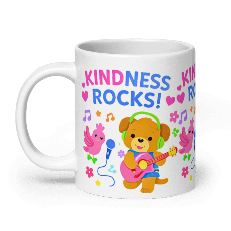 Kindness Rocks Kids Mug – Cute Animal Music Mug for Children | Positive Message Tee  & Cocoa Cup I Gift for Kids