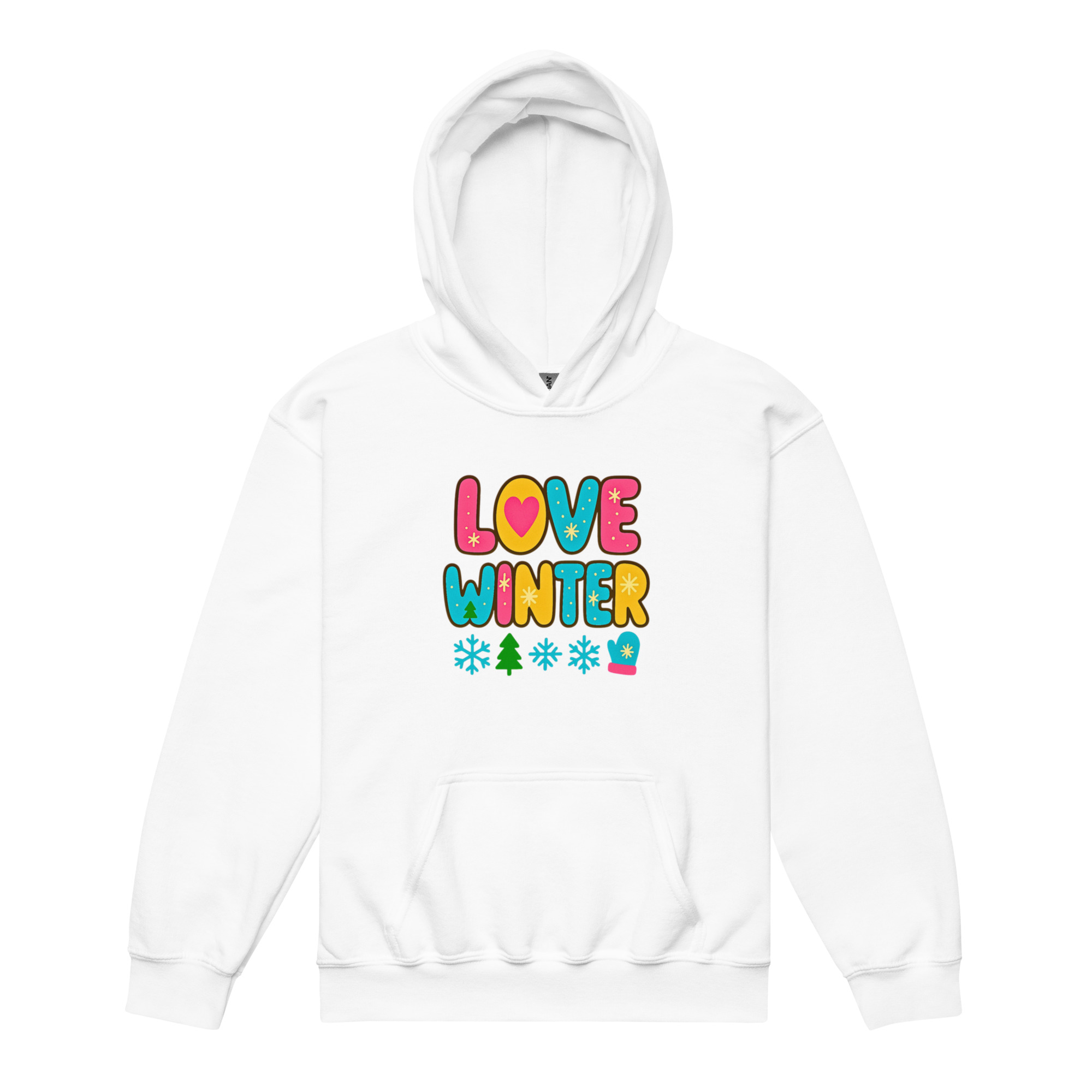 Love Winter Kids Hoodie | Cute Winter Sweater for Girls & Boys | Cozy Holiday Sweatshirt | Snowflake & Christmas Tree Design | Youth Hoodie