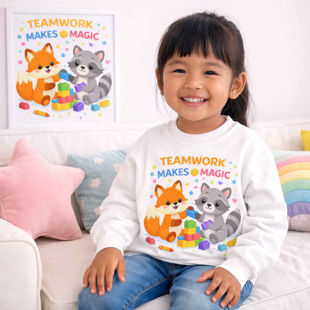 Kids Sweatshirt – Cute Fox & Raccoon Learning Hoodie for Kids