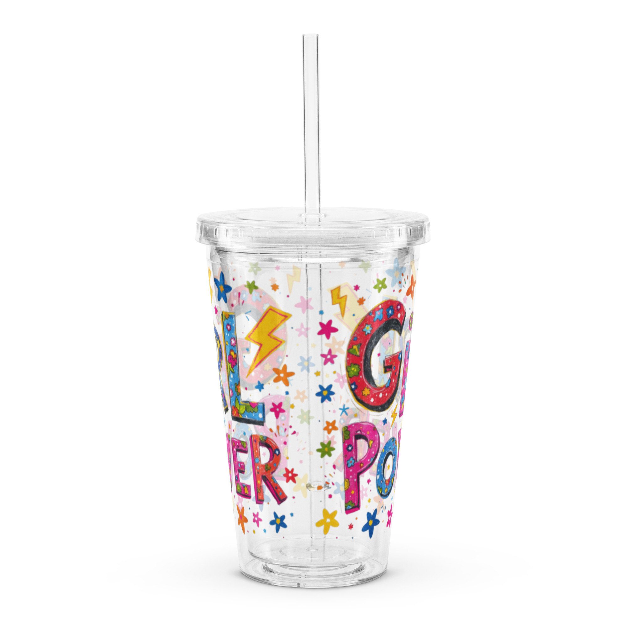 Girl Power Kids Tumbler | Cute Colorful Cup with Straw | Reusable Acrylic Drink Cup for Girls | Fun Motivational Water Cup | 16oz Travel Cup