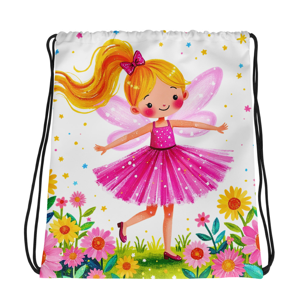 Fairy Dreams Kids Drawstring Backpack – Cute Pink Fairy Bag for Girls, Preschool & Daycare Essential
