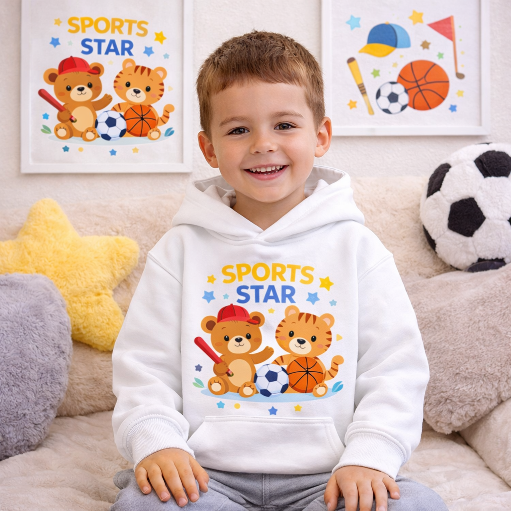 Sports Star Kids Hoodie – Cute Animal Sports Design Hoodie for Boys | Cozy Playtime Sweatshirt for  Kids