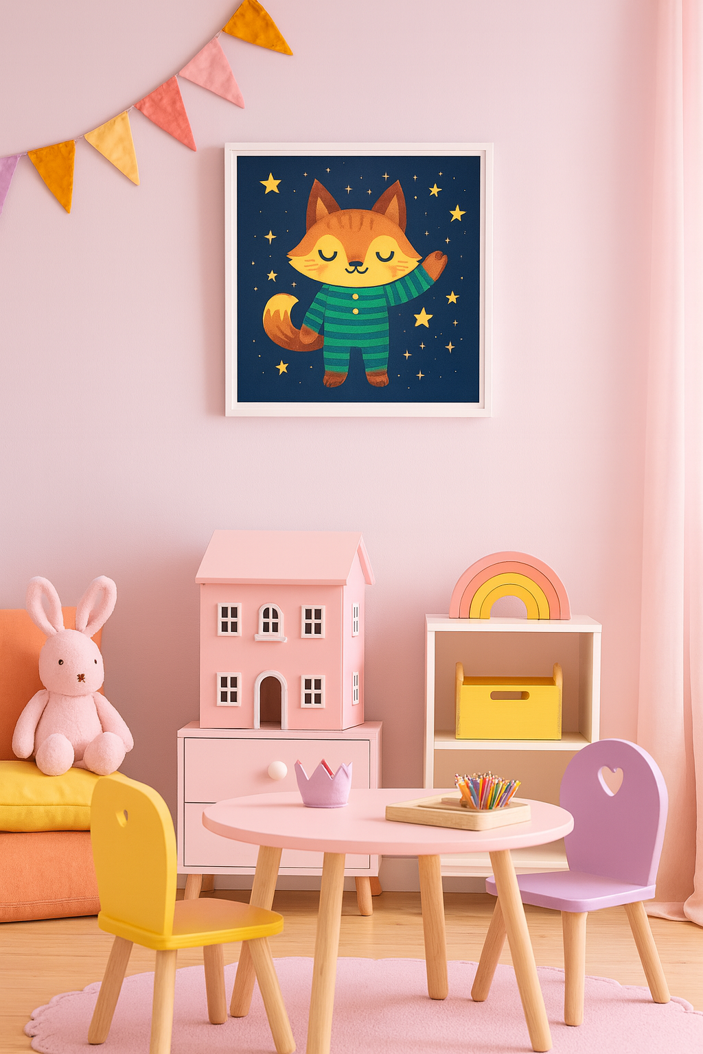 Cute Bedtime Fox Wall Art for Kids | Nursery Sleepy Animal Print | Night Sky Pajama Fox Decor for Baby & Toddler Bedroom