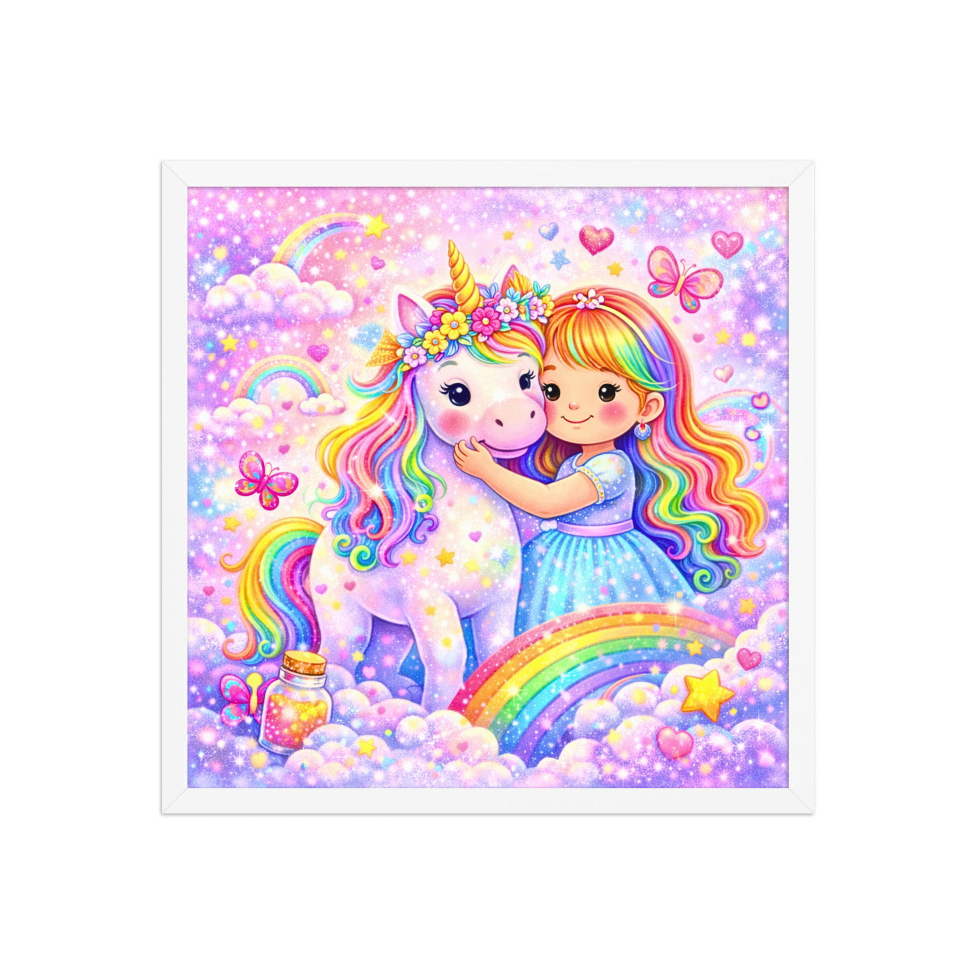 Rainbow Unicorn & Best Friend Wall Art for Girls – Magical Kids Room Decor I Children's Wall Art I Wall Art for Kids