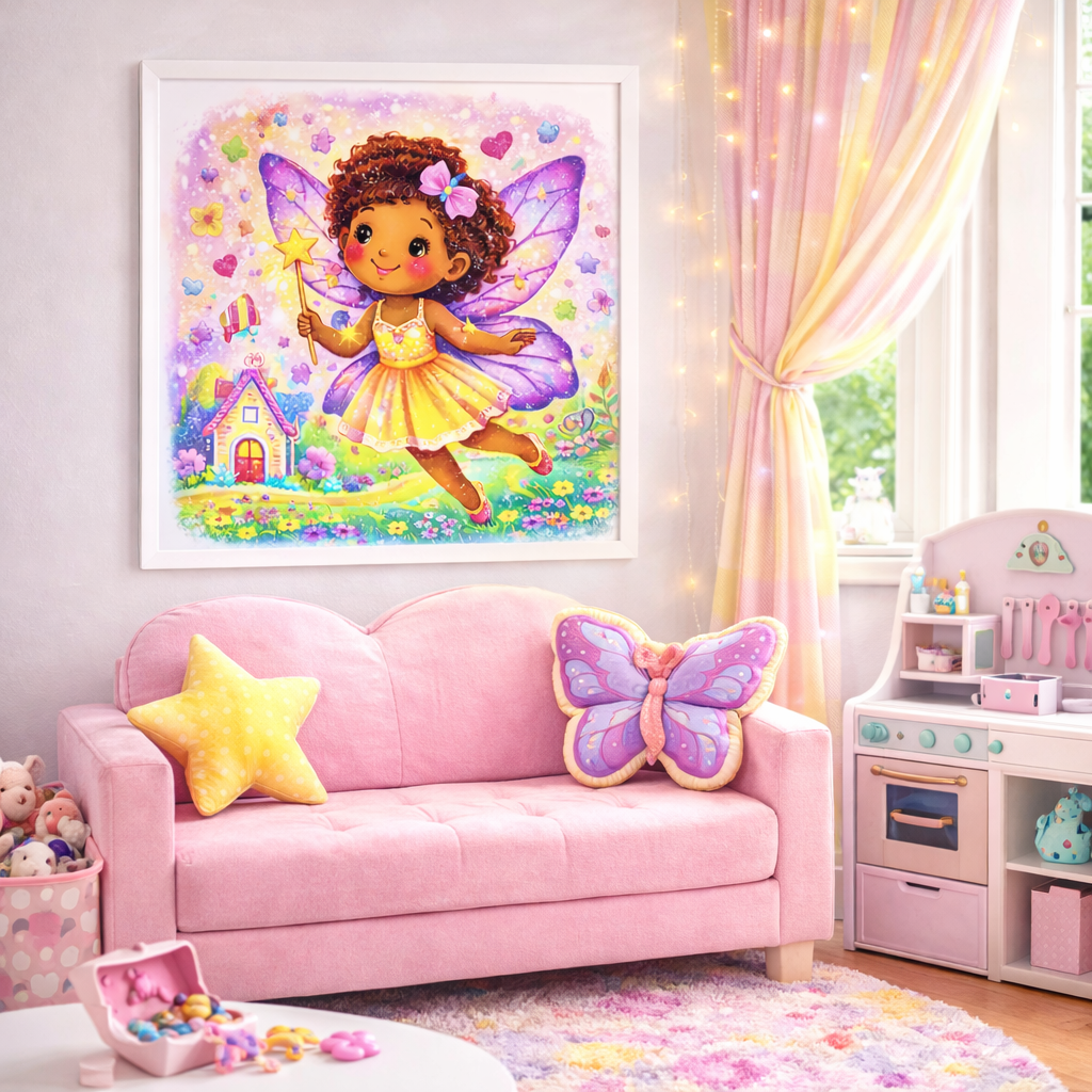 Fairy Princess Wall Art for Girls Room – Magical Fairy Nursery Decor, Whimsical Kids Playroom Art Print