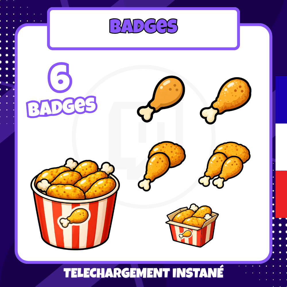 Pack de badges Twitch - Starter - Poulet - 6 Badges 