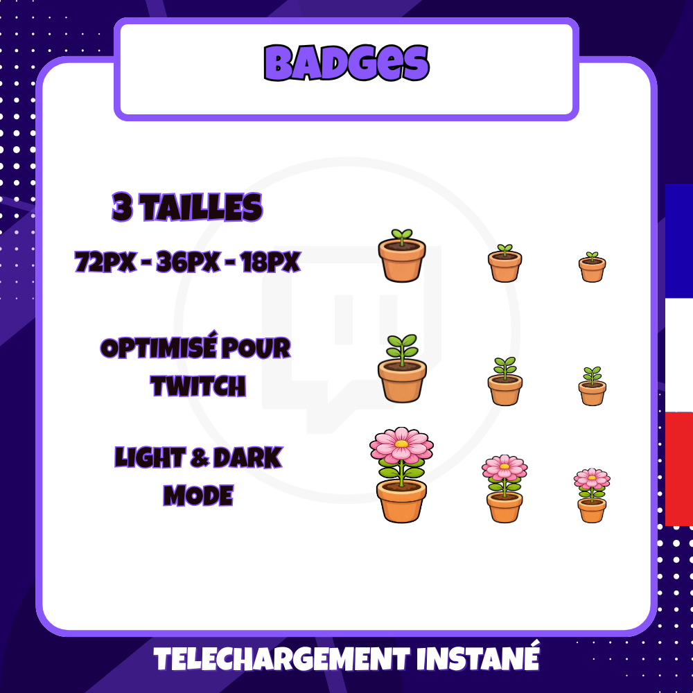 Pack de badges Twitch - Starter - Fleur - 6 Badges 