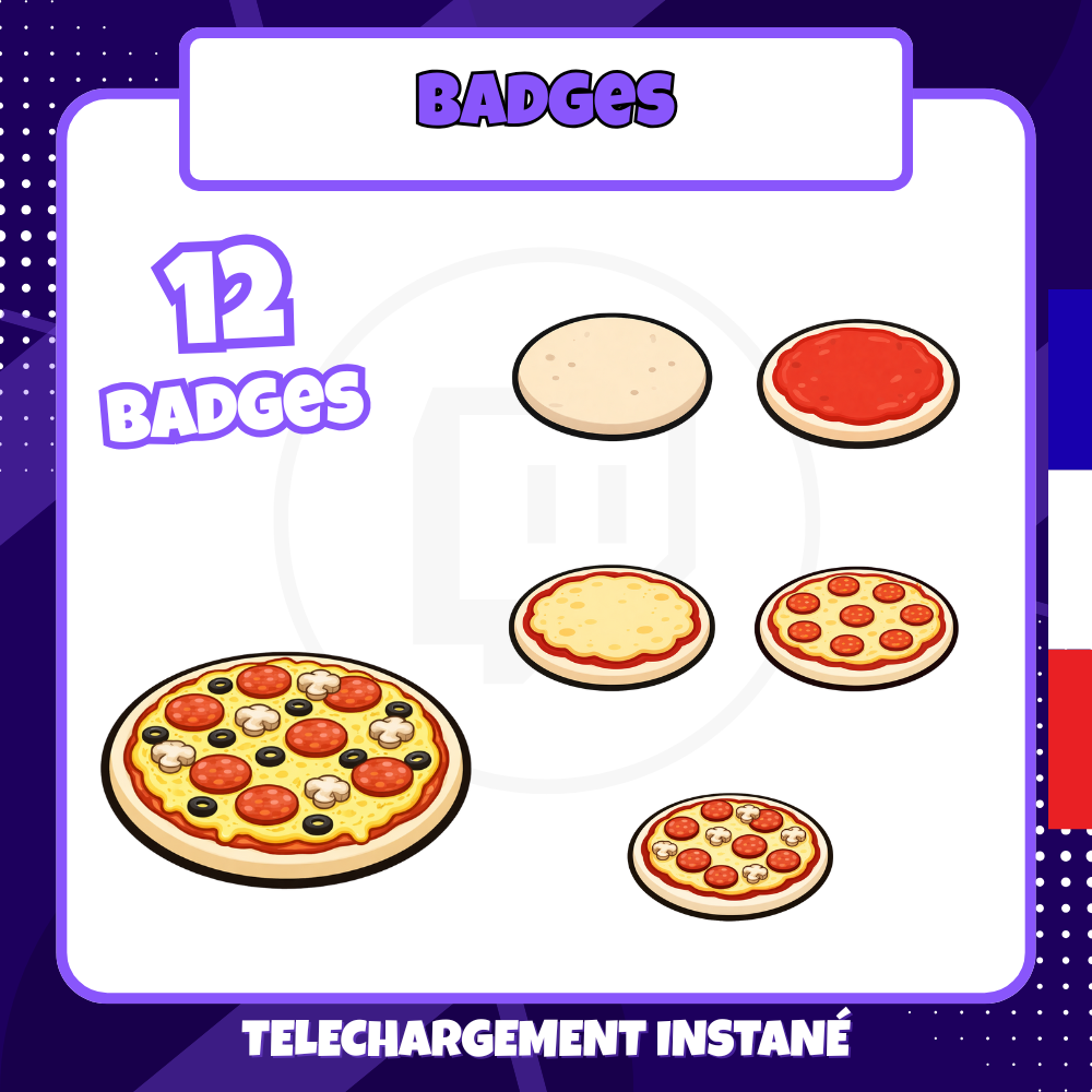 Pack de badges Twitch - Standard - Pizza - 12 Badges