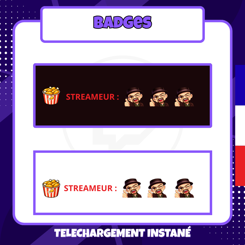 Pack de badges Twitch - Standard - Poulet - 12 Badges