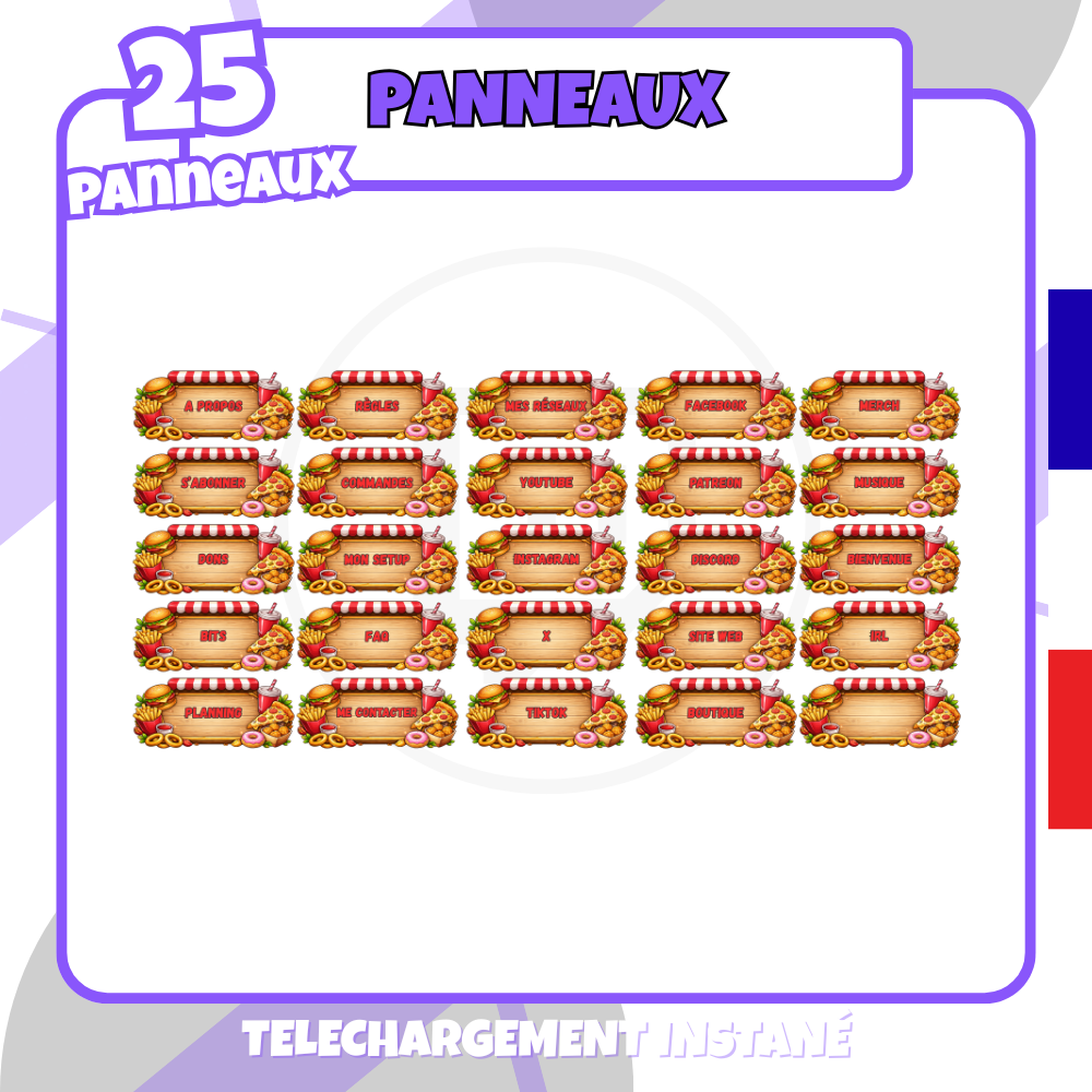 Pack Panneaux Twitch - Fast-food - 25 panneaux