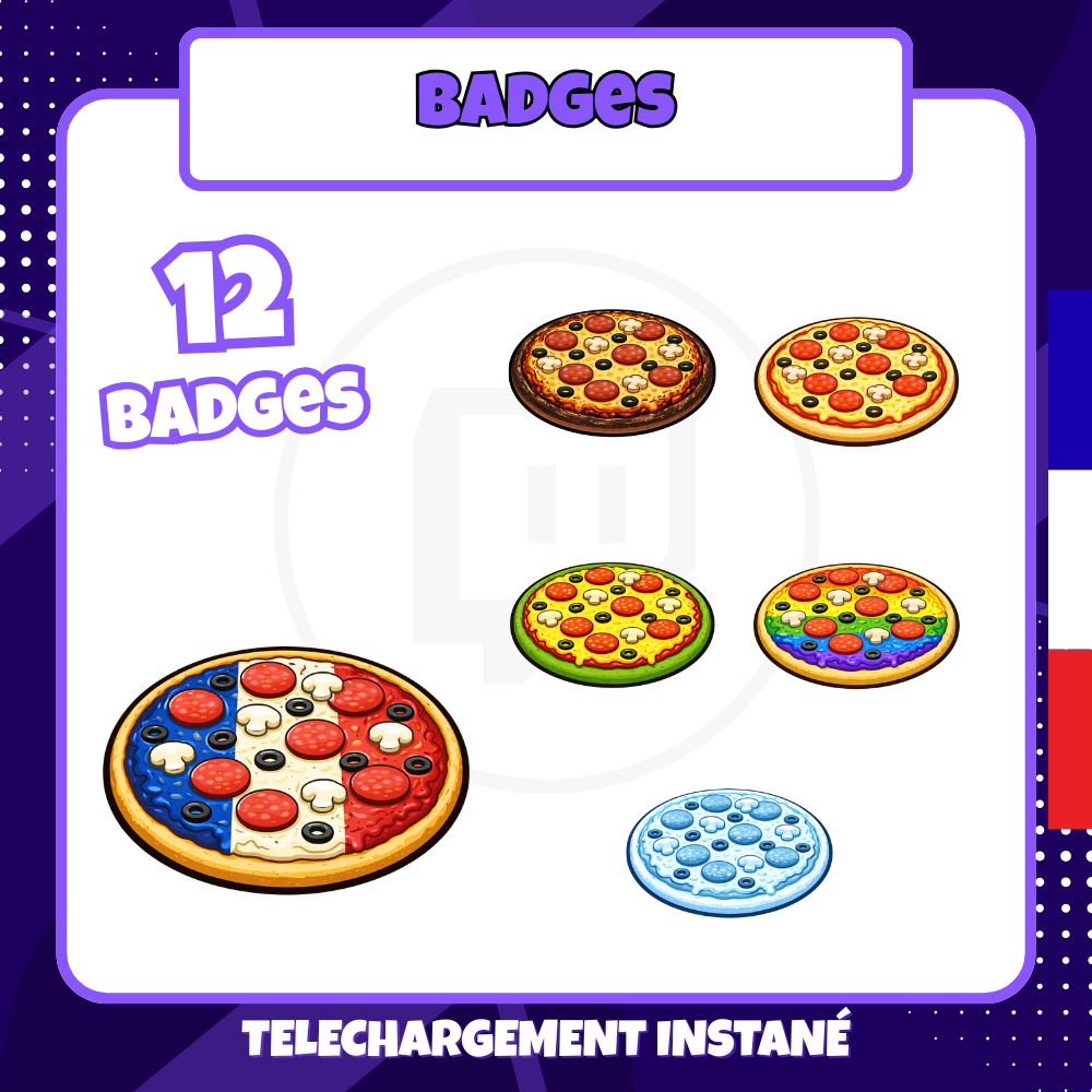 Pack de badges Twitch - Standard - Pizza - 12 Badges