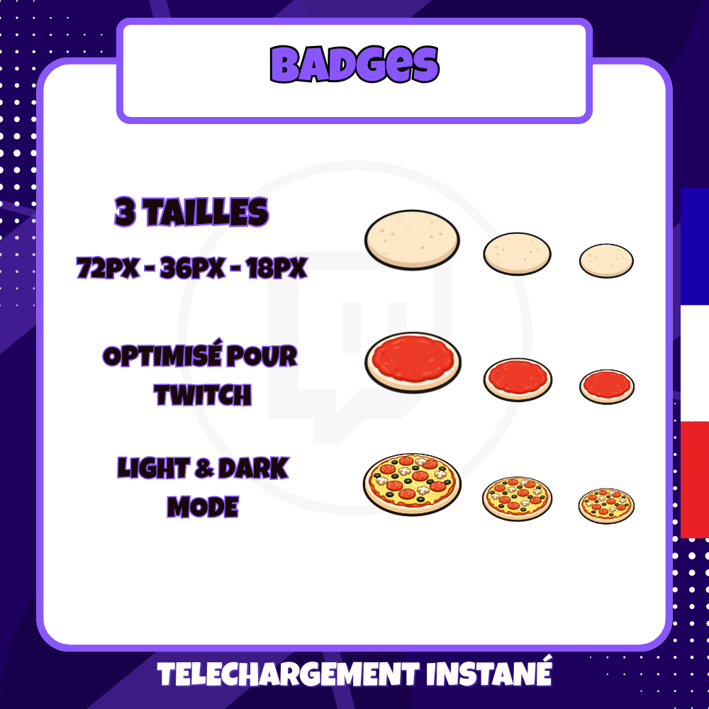 Pack de badges Twitch - Starter - Pizza - 6 Badges 