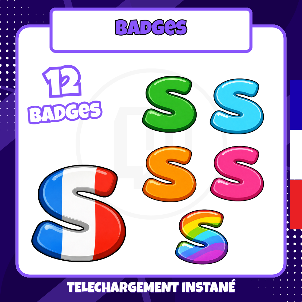 Pack de badges Twitch - Standard - Lettre S - 12 Badges