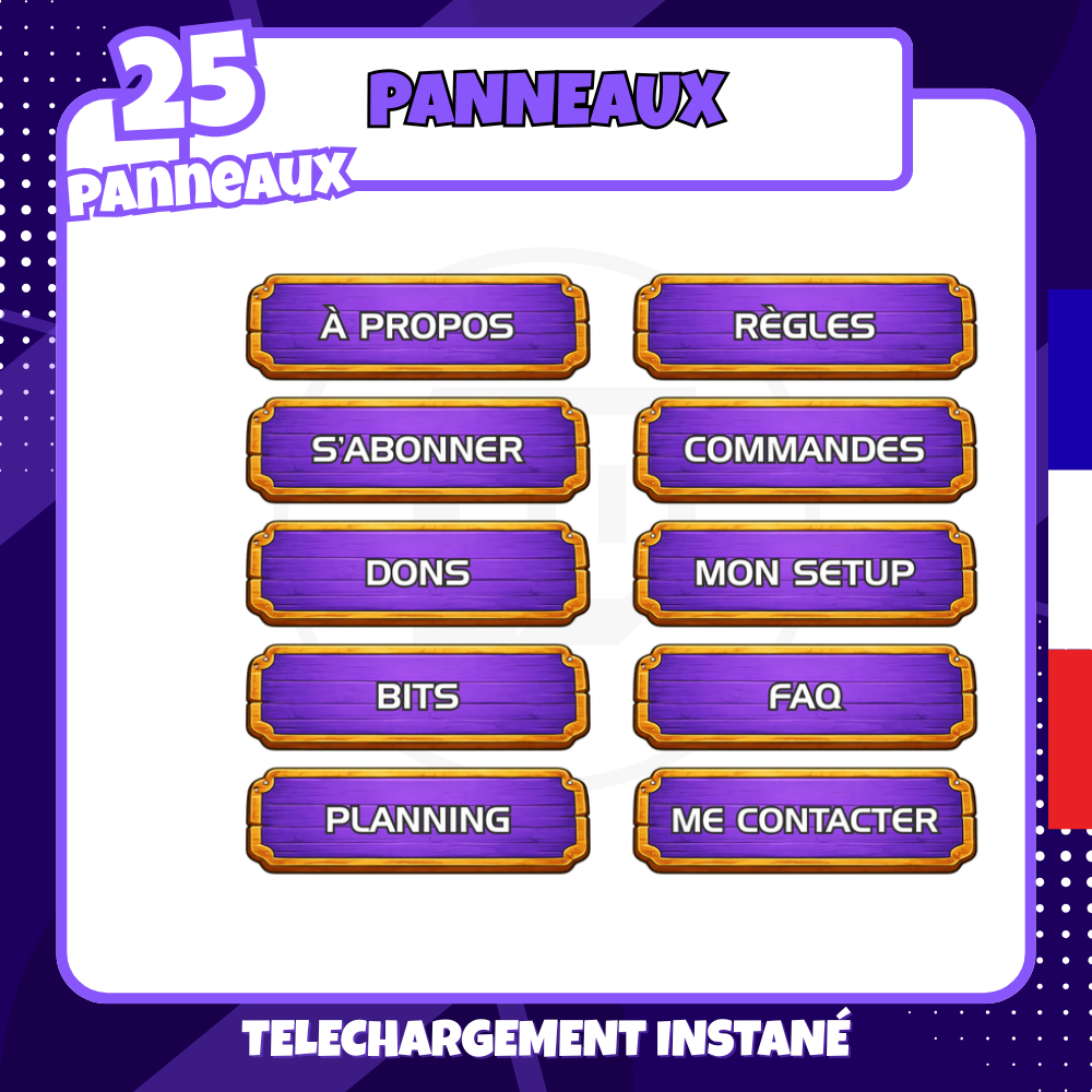 Pack Panneaux Twitch - Basique Violet - 25 panneaux