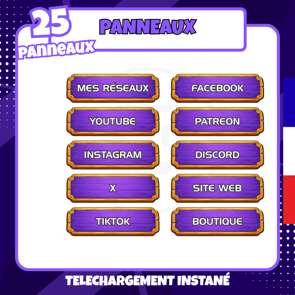 Pack Panneaux Twitch - Basique Violet - 25 panneaux