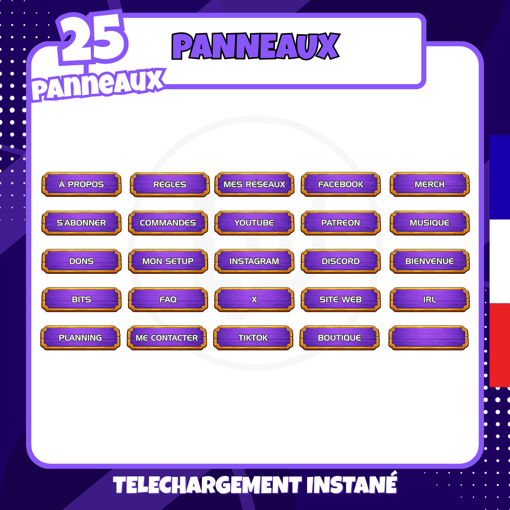 Pack Panneaux Twitch - Basique Violet - 25 panneaux
