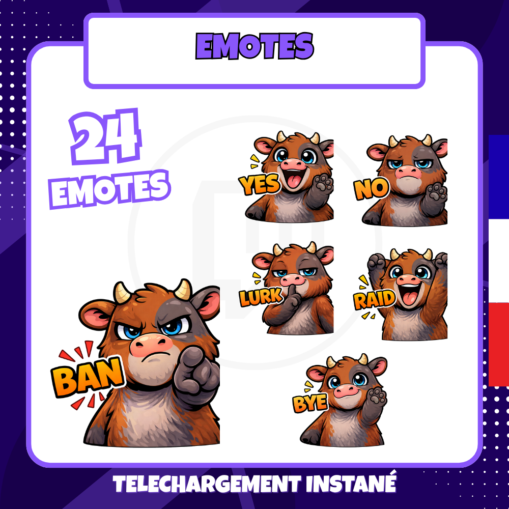 Pack Emotes Twitch – Vache – 24 Emotes