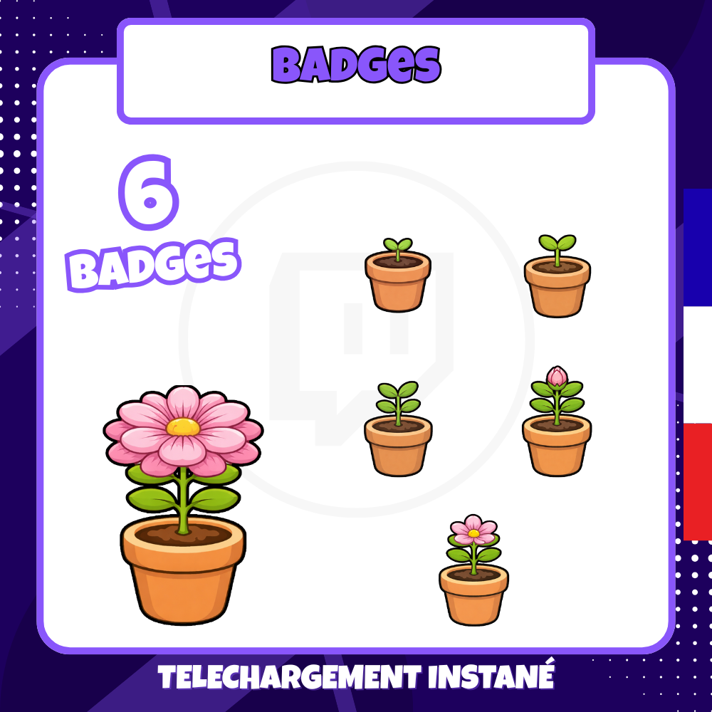 Pack de badges Twitch - Starter - Fleur - 6 Badges 