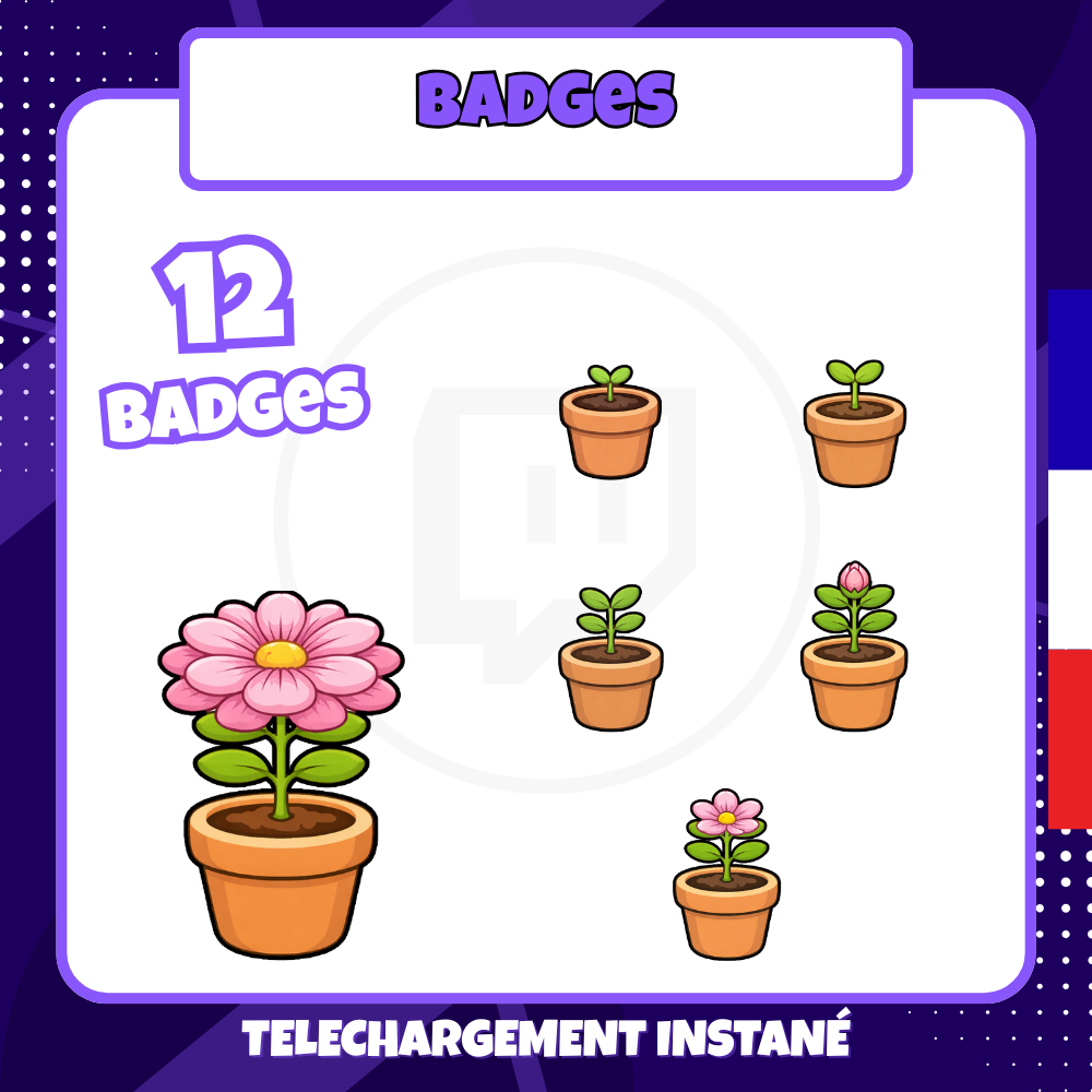 Pack de badges Twitch - Standard - Fleur - 12 Badges