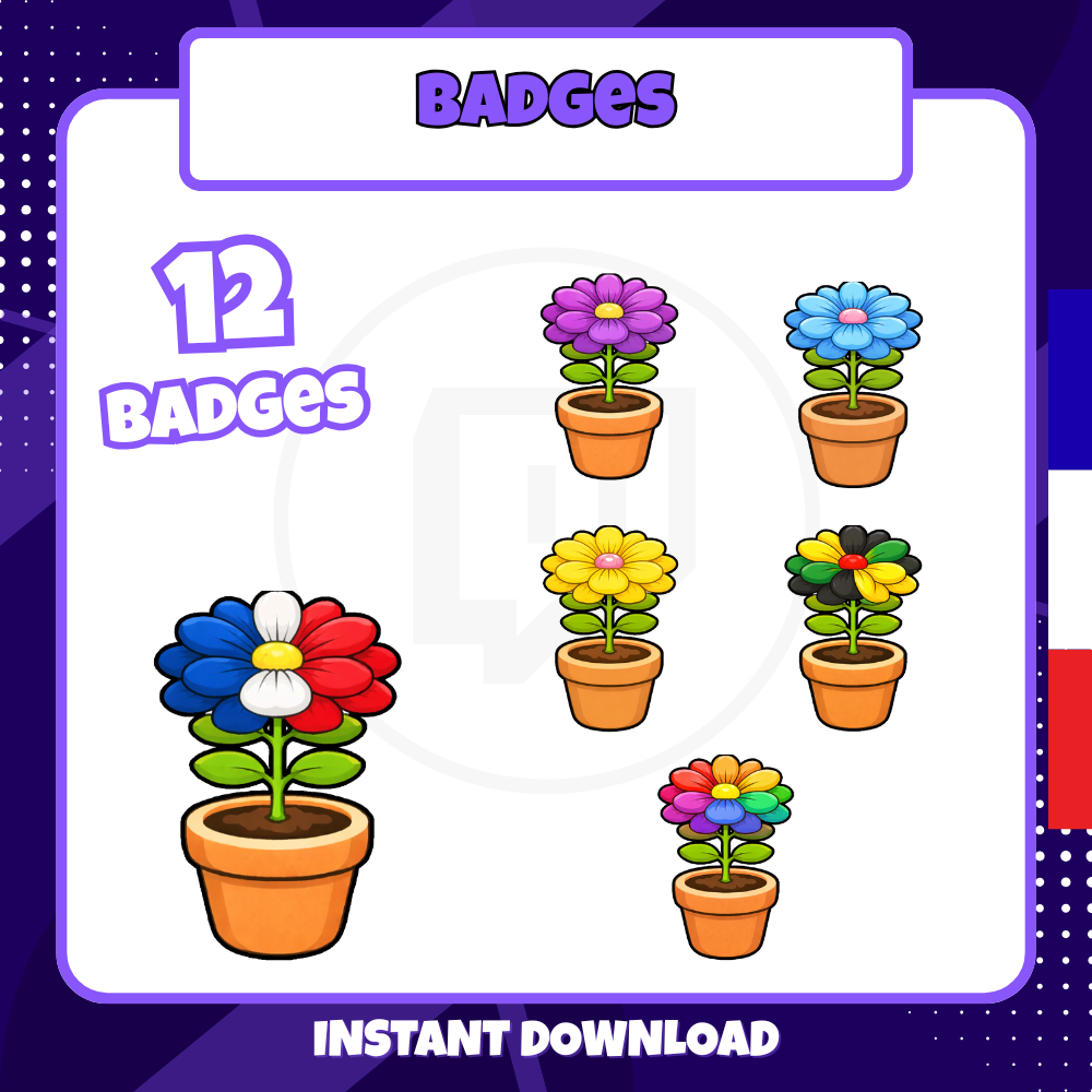 Pack de badges Twitch - Standard - Fleur - 12 Badges