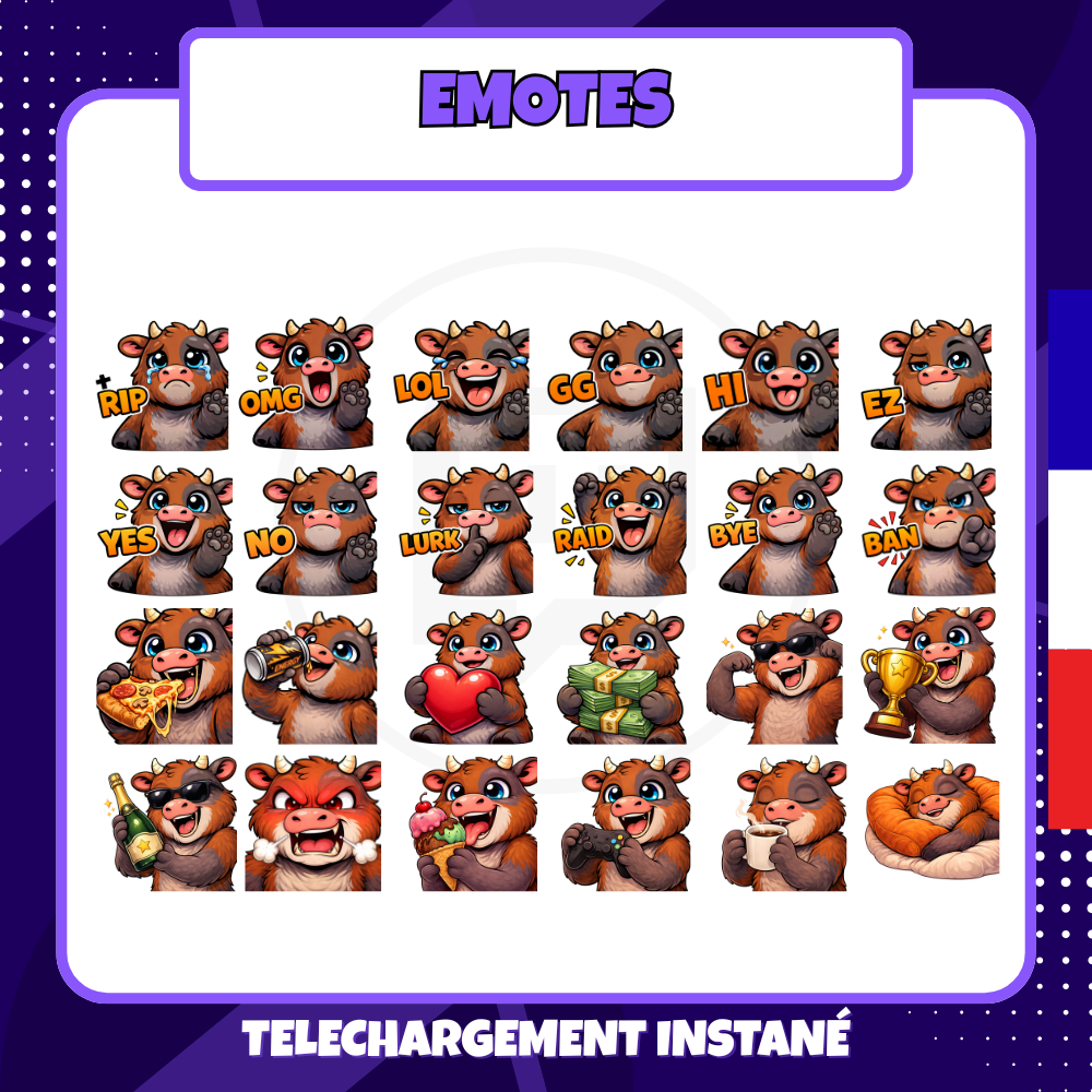 Pack Emotes Twitch – Vache – 24 Emotes