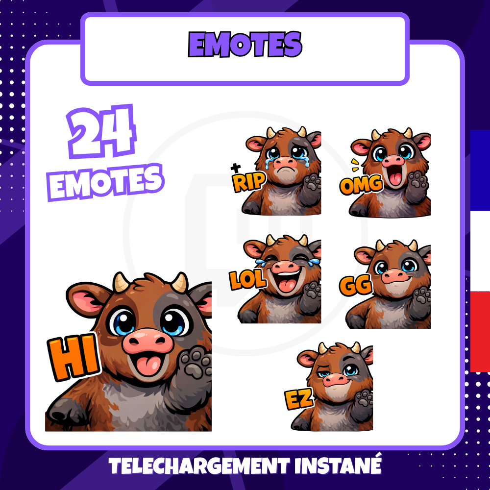 Pack Emotes Twitch – Vache – 24 Emotes