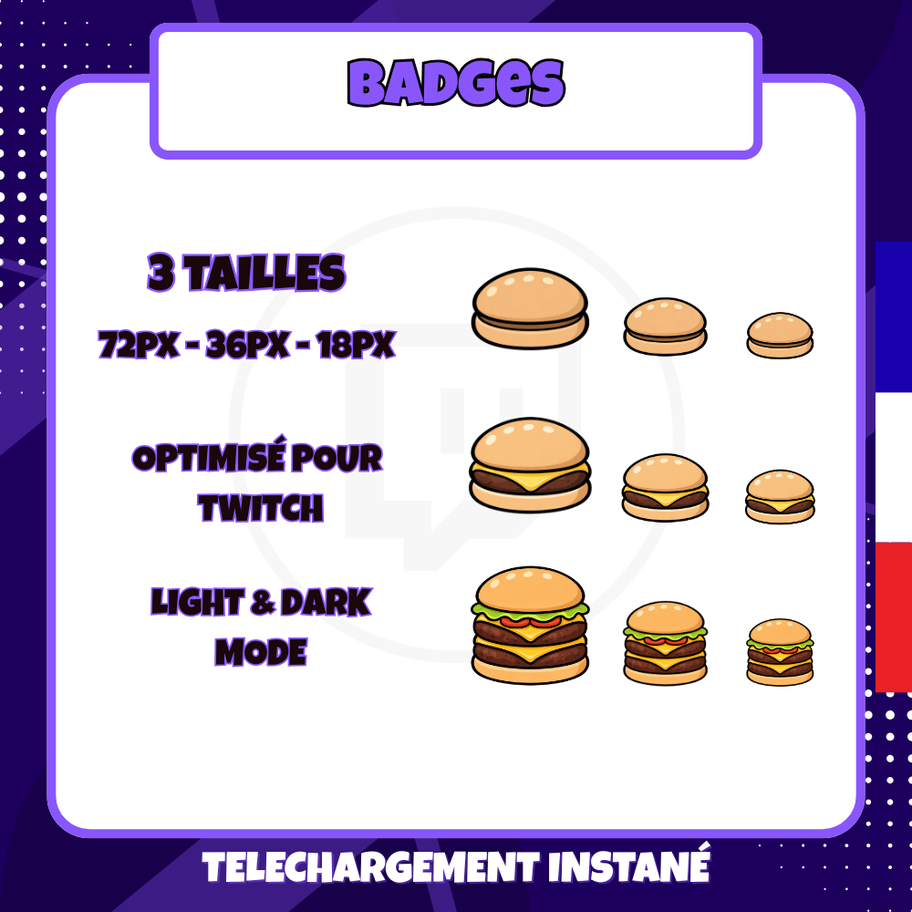 Pack de badges Twitch - Starter - Burger - 6 Badges 