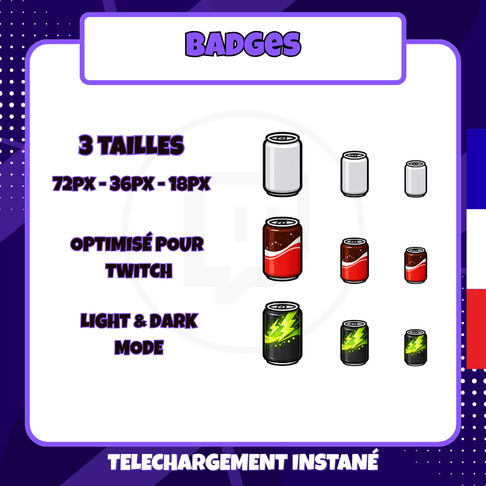 Pack de badges Twitch - Starter - Soda - 6 Badges 