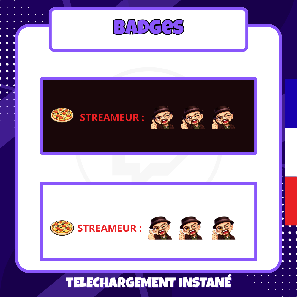 Pack de badges Twitch - Starter - Pizza - 6 Badges 