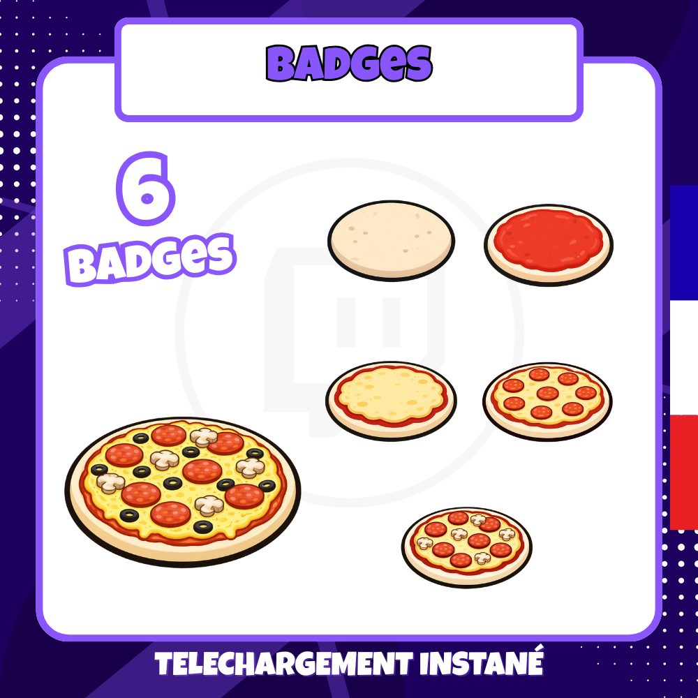 Pack de badges Twitch - Starter - Pizza - 6 Badges 