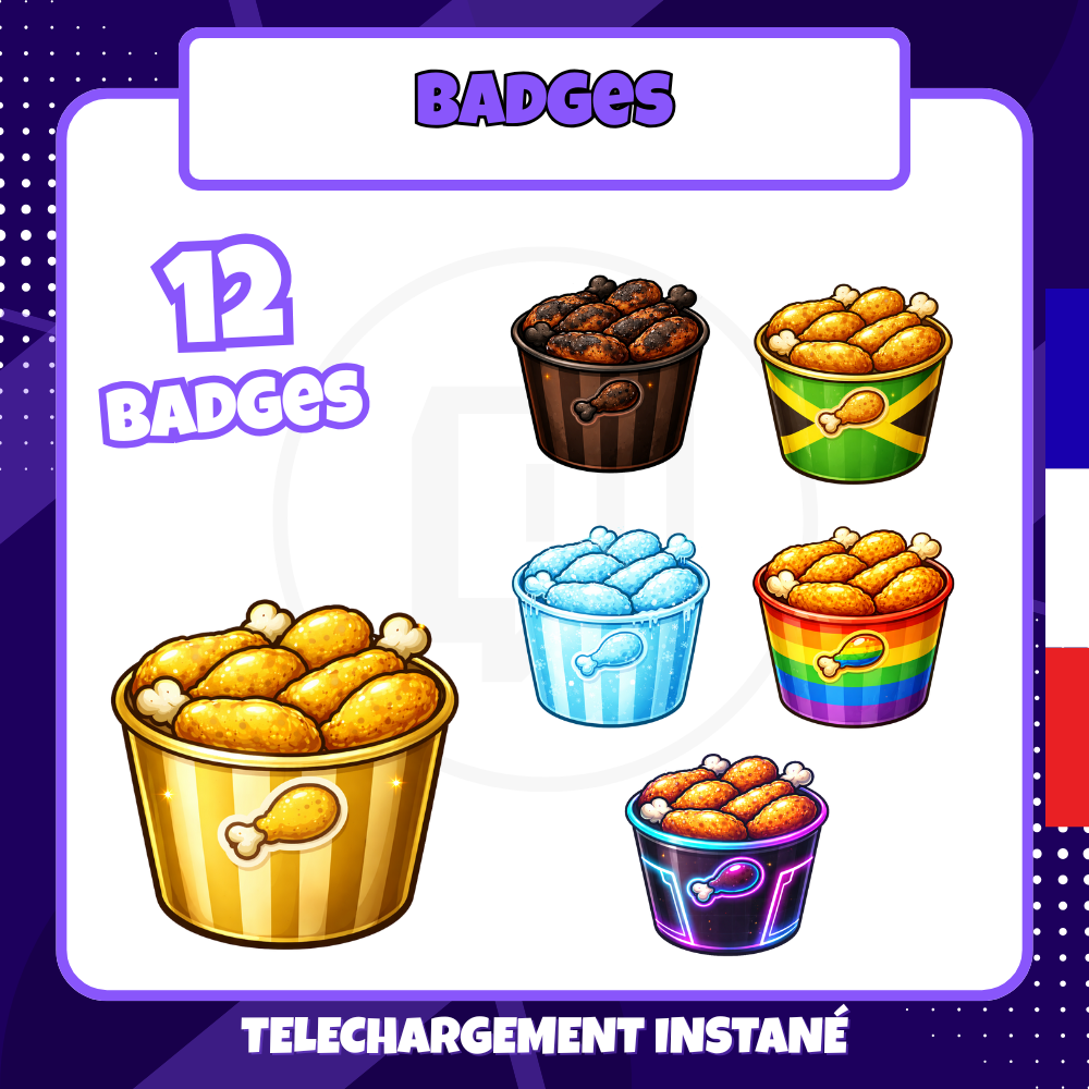 Pack de badges Twitch - Standard - Poulet - 12 Badges
