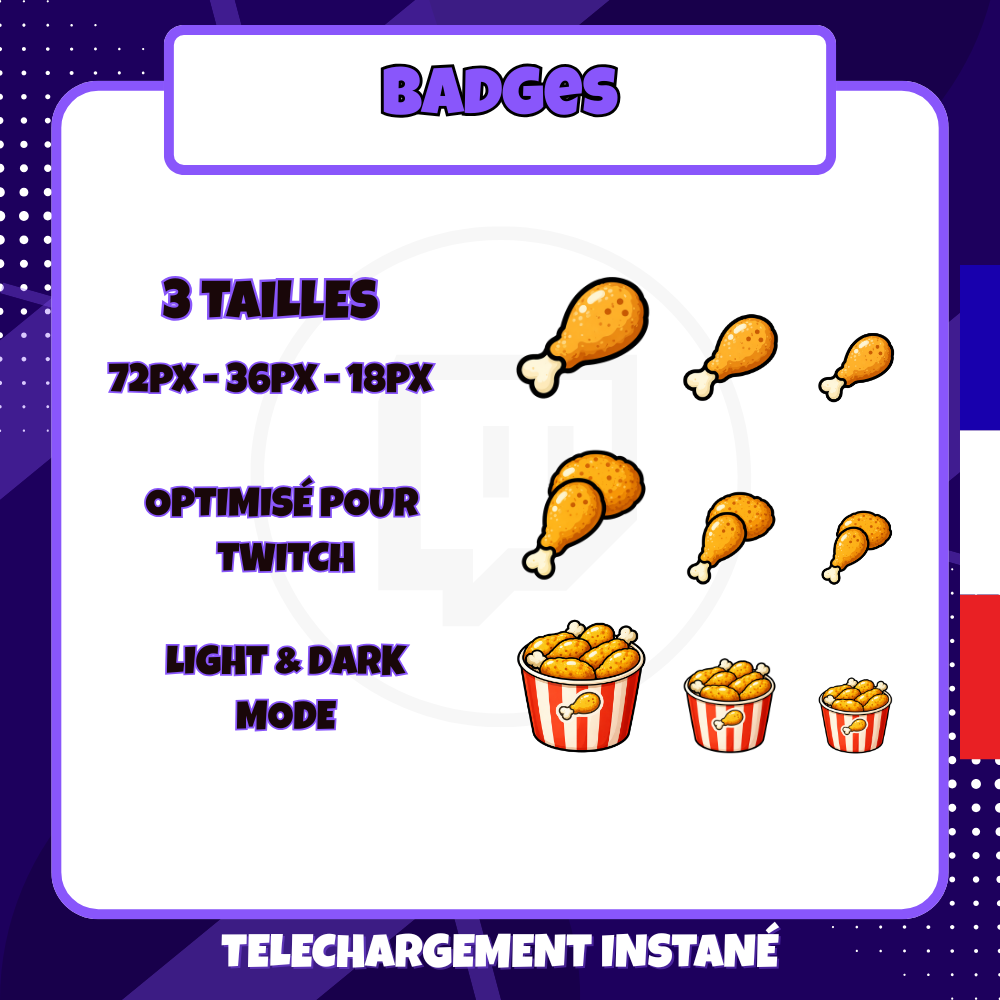 Pack de badges Twitch - Starter - Poulet - 6 Badges 