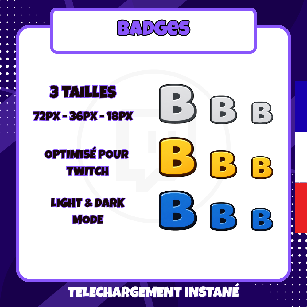 Pack de badges Twitch - Starter - Lettre B - 6 Badges 