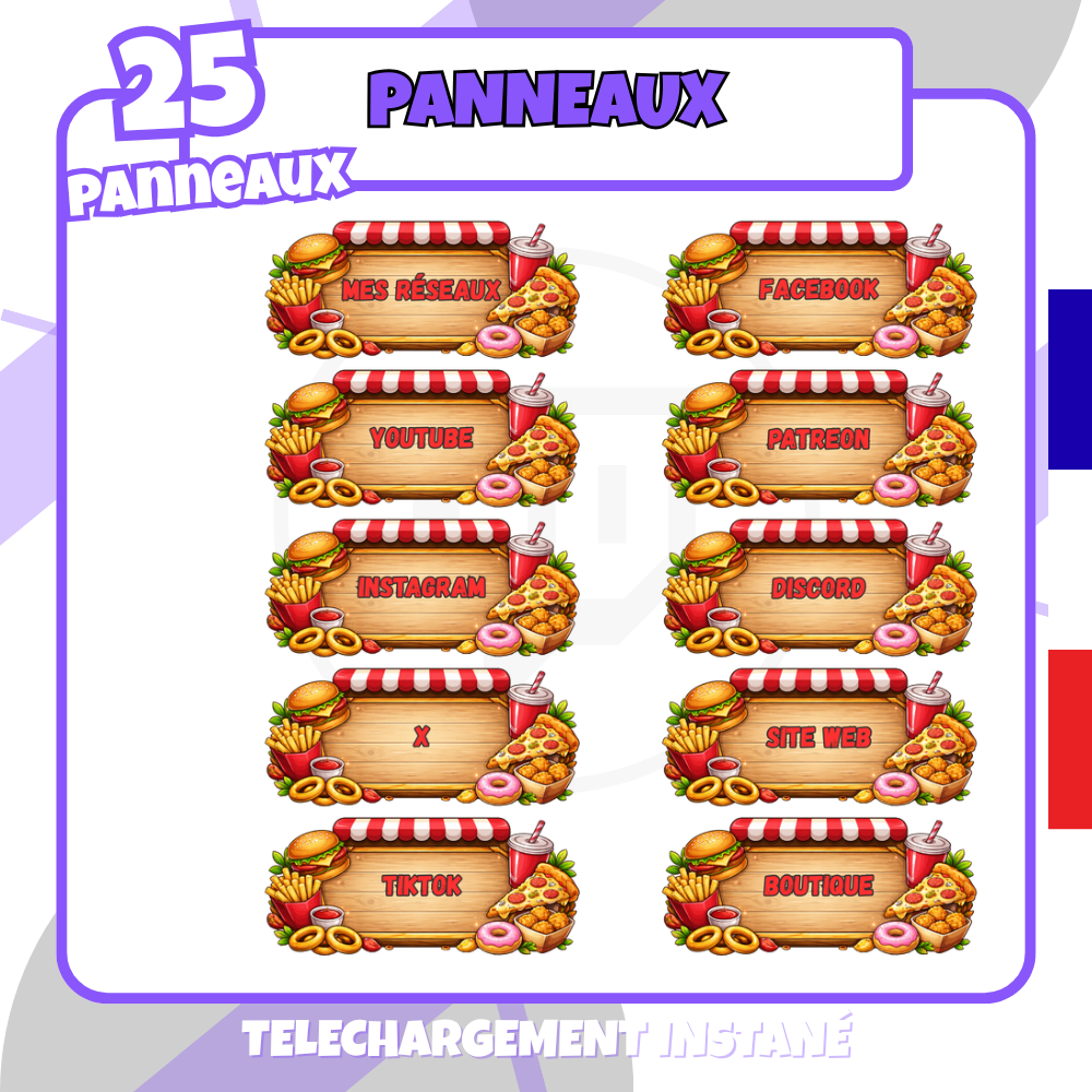 Pack Panneaux Twitch - Fast-food - 25 panneaux