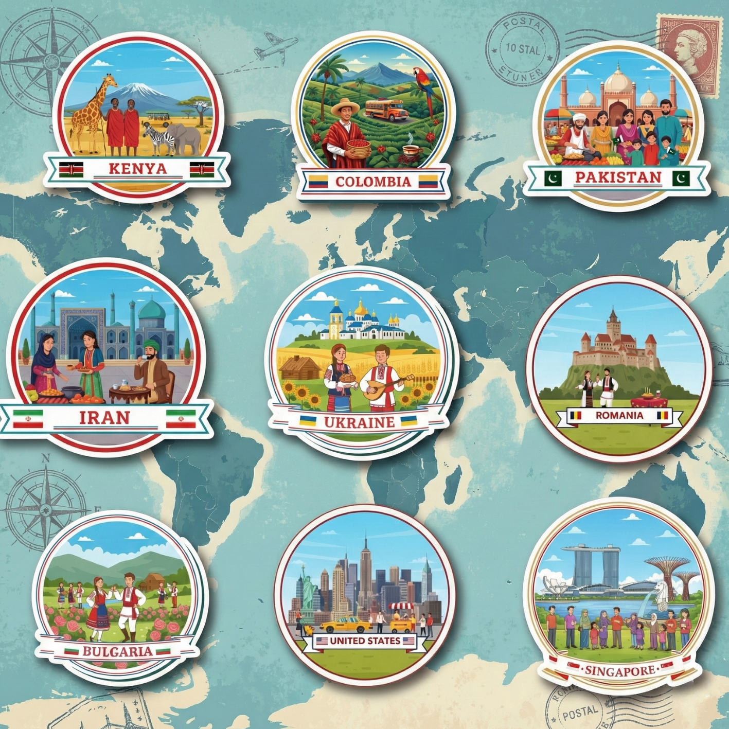 World Landmark Stickers