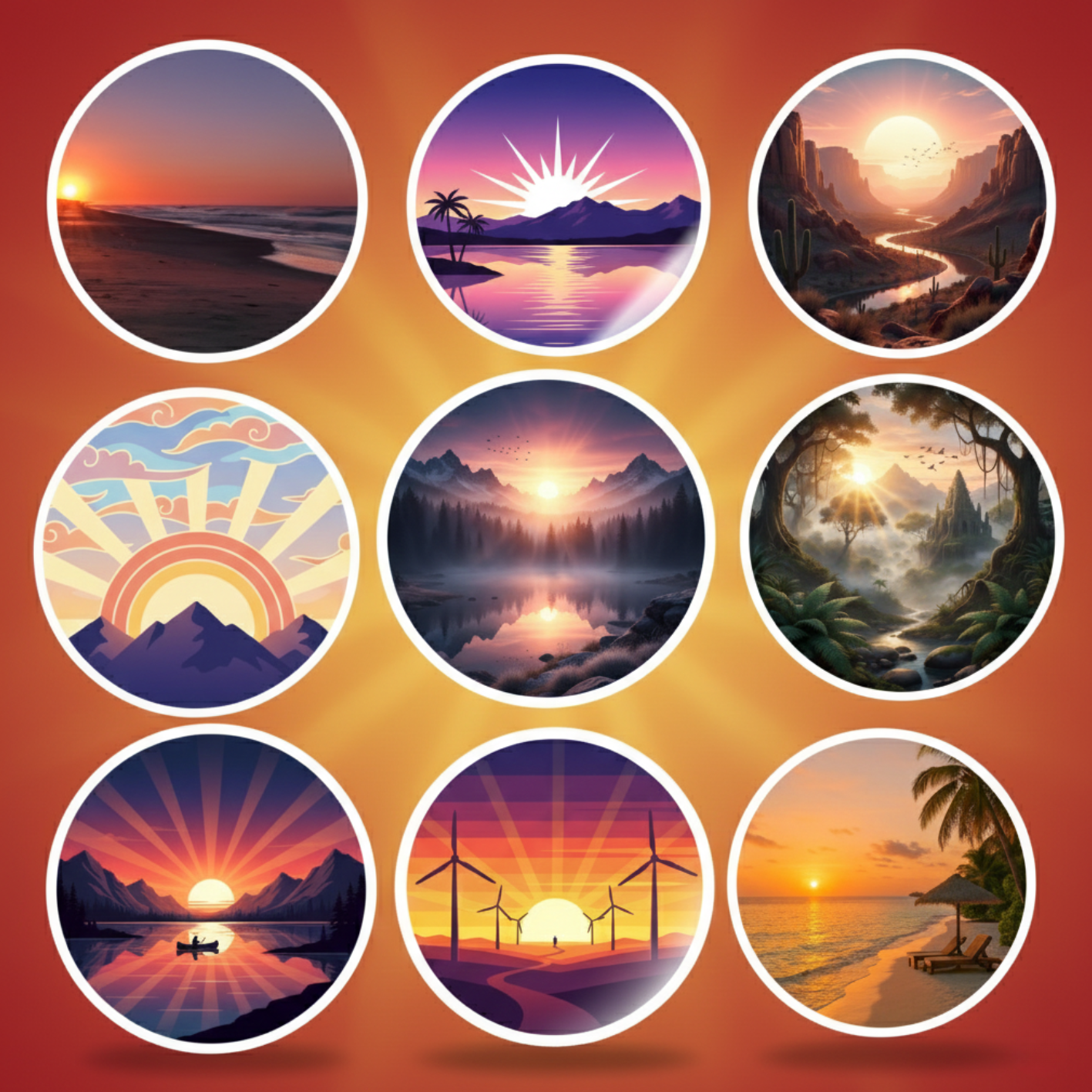 Sunset Landscape Art Stickers
