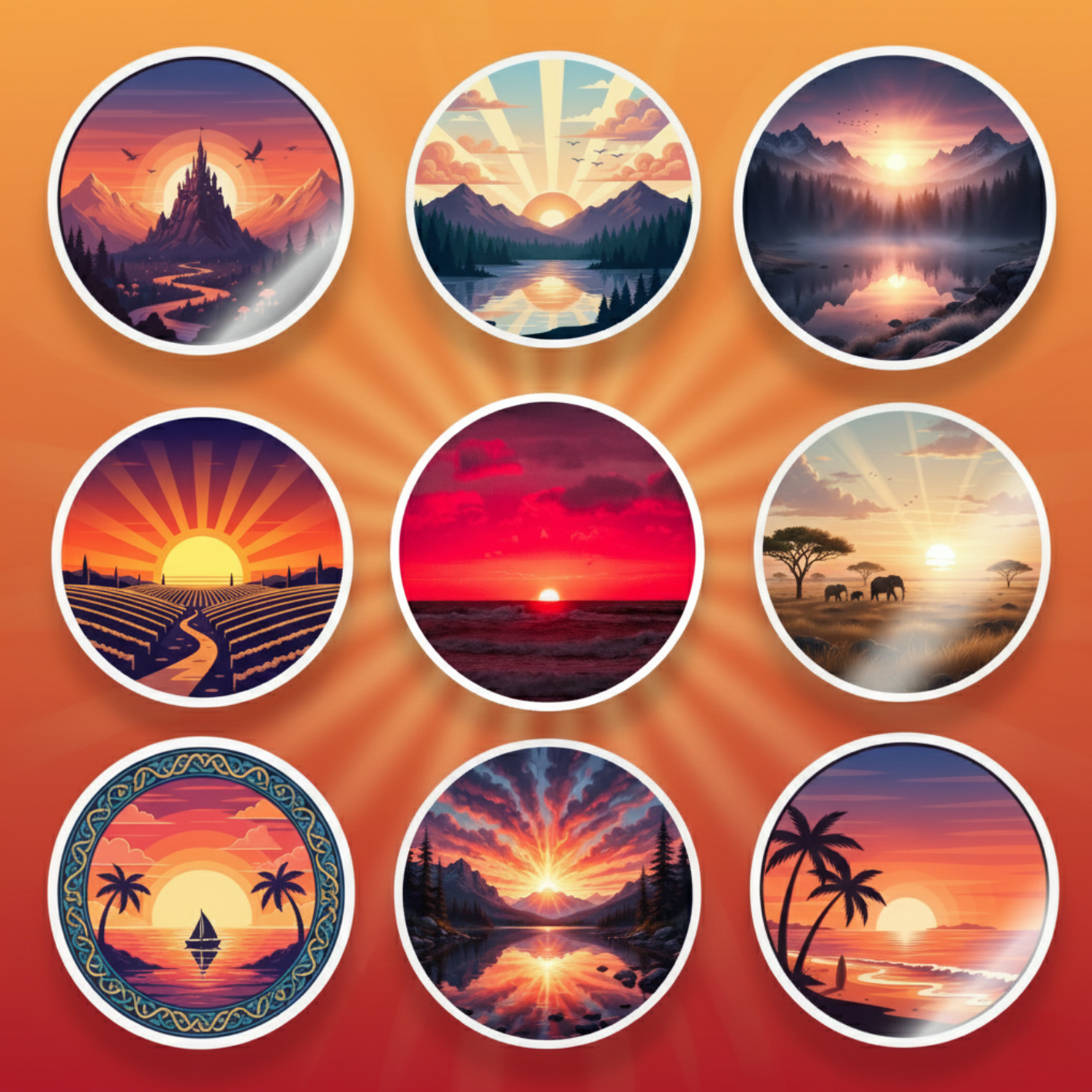 Sunset Landscape Art Stickers