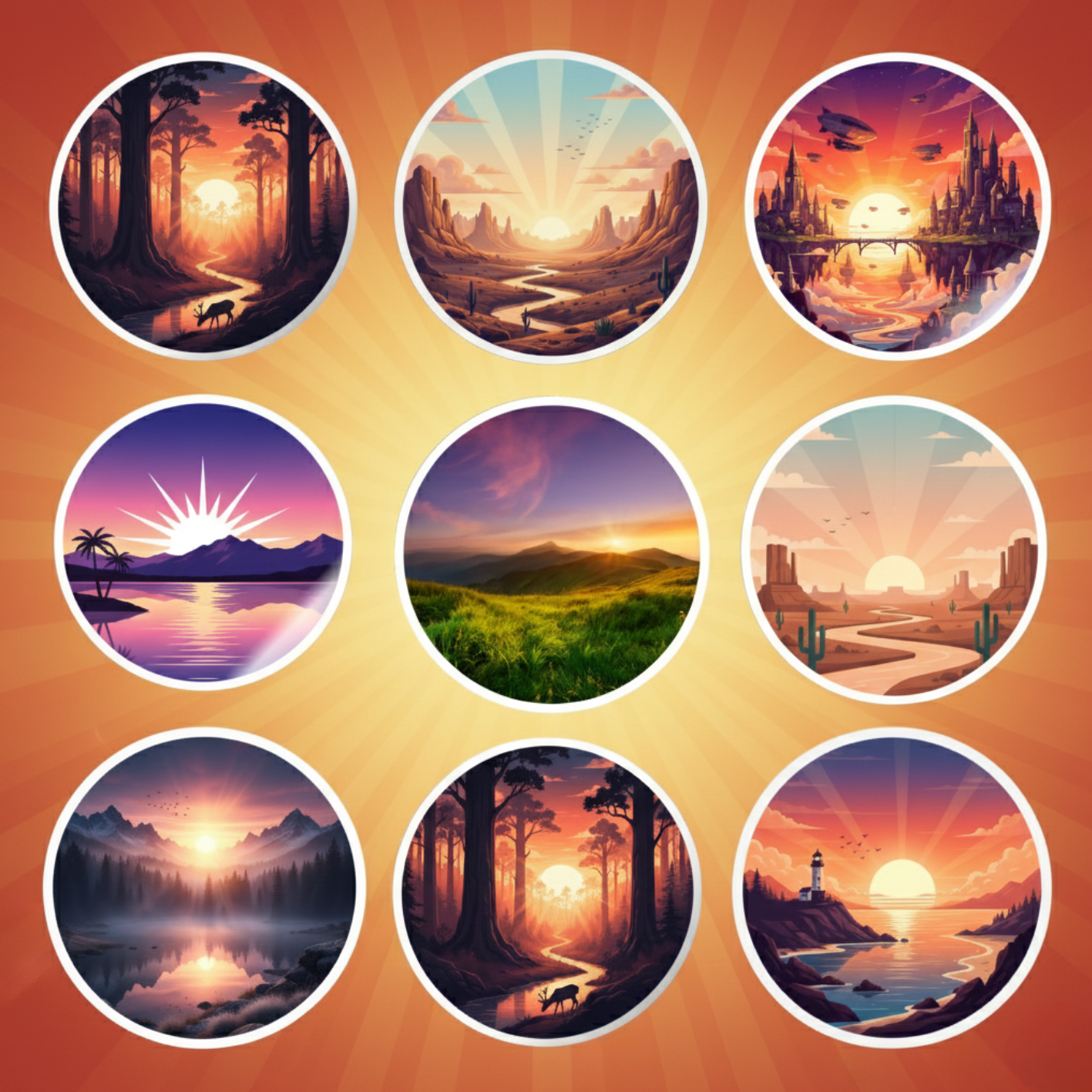 Sunset Landscape Art Stickers