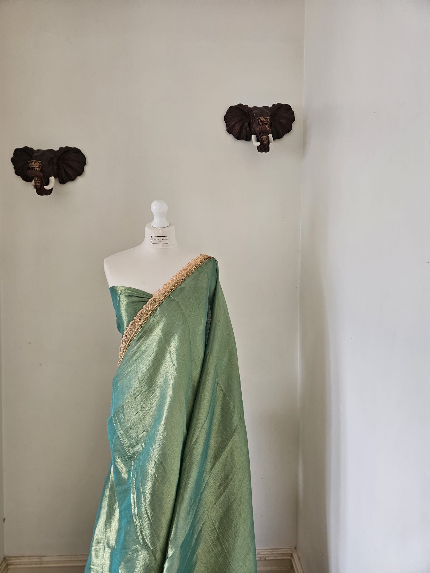 Pure Handloom Pista Green Tissue Saree With Border