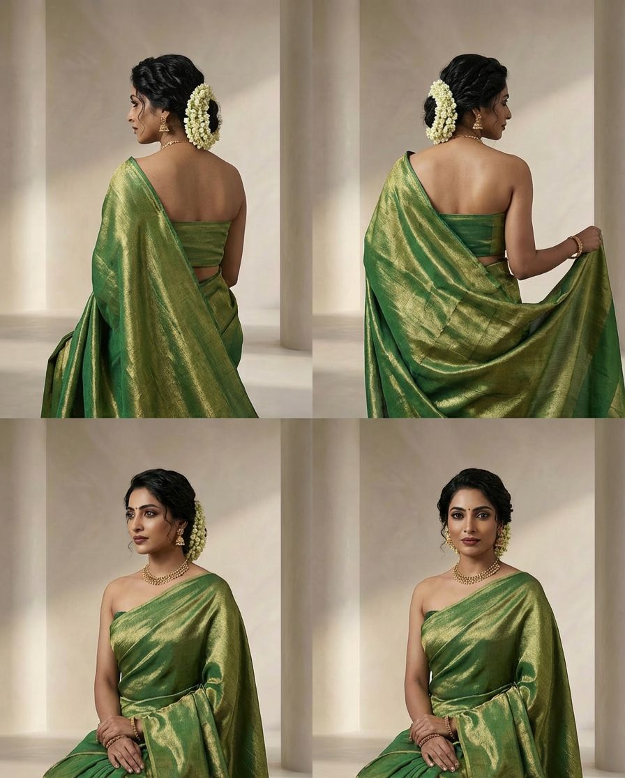 Pure handloom  Green Tissue Saree With Running Blouse Material