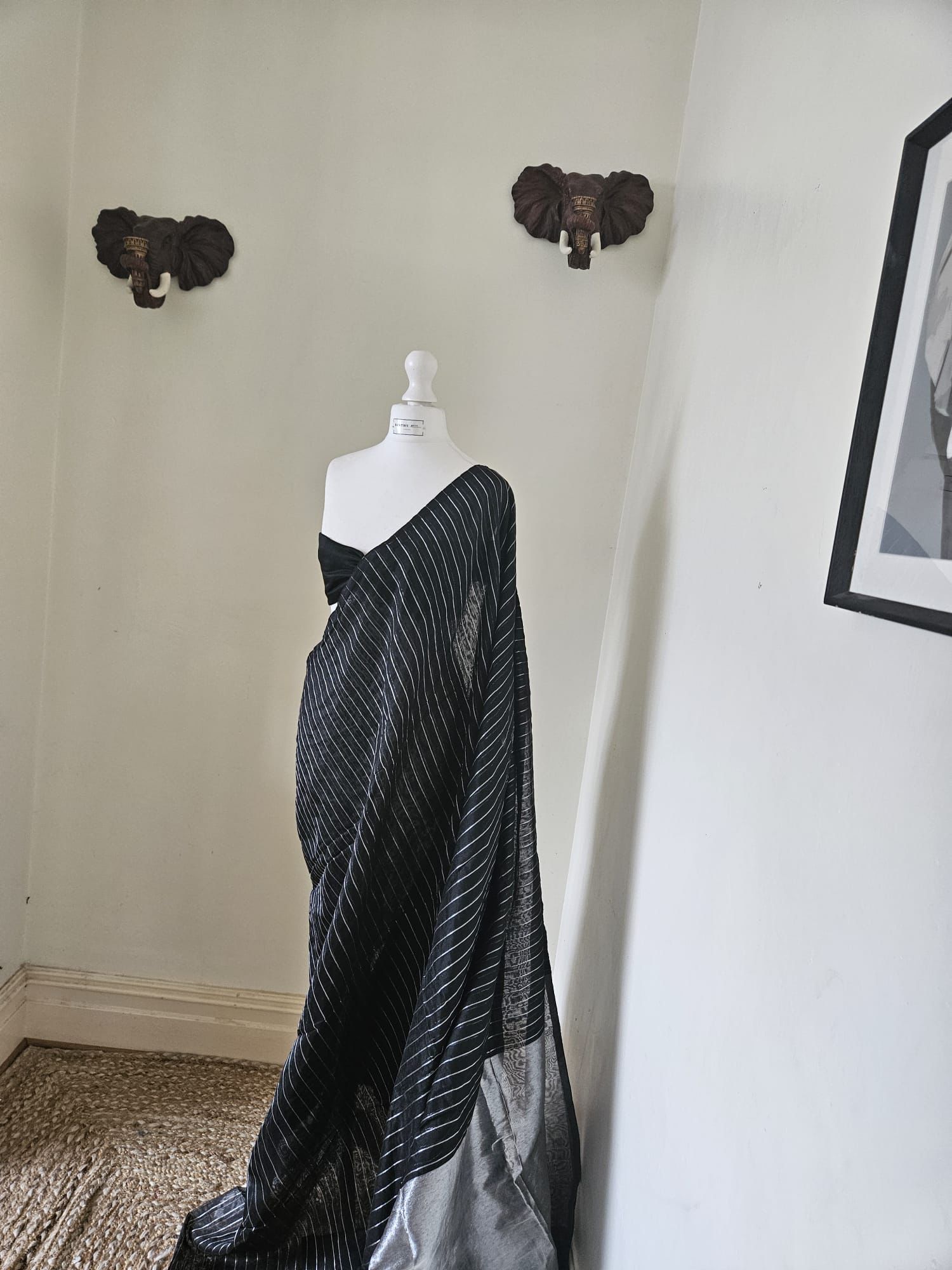 Pure Handloom Black Tissue Saree With Silver Pallu