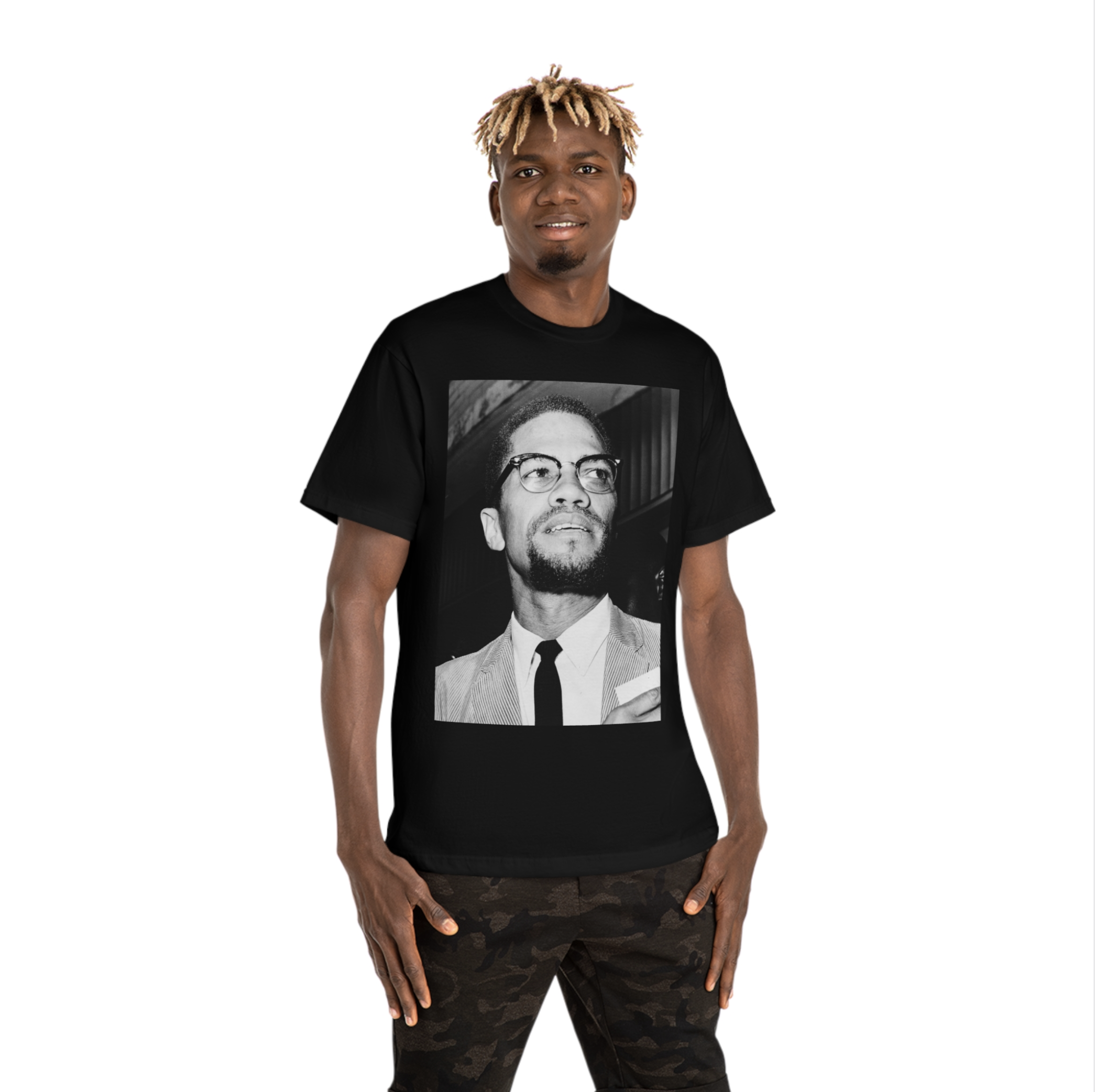 T-shirt noir imprimé Malcolm X
