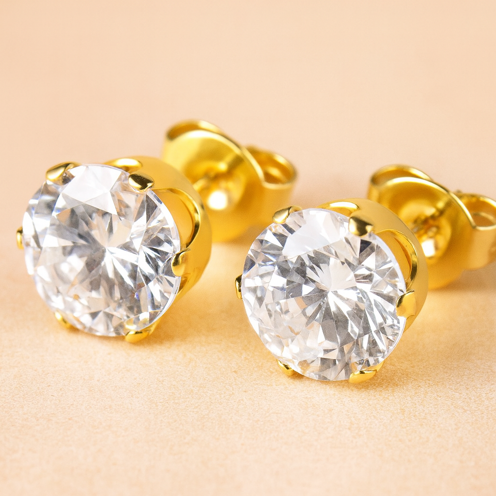 Boucles d’Oreilles Clous Plaqué Or 18K avec Cristal Rond Étincelant