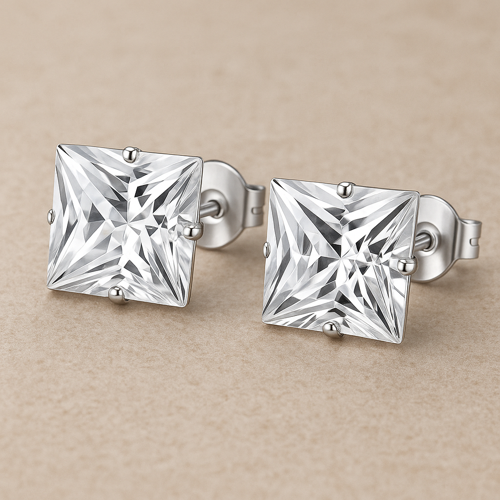 Boucles d’oreilles en argent avec zircon carré