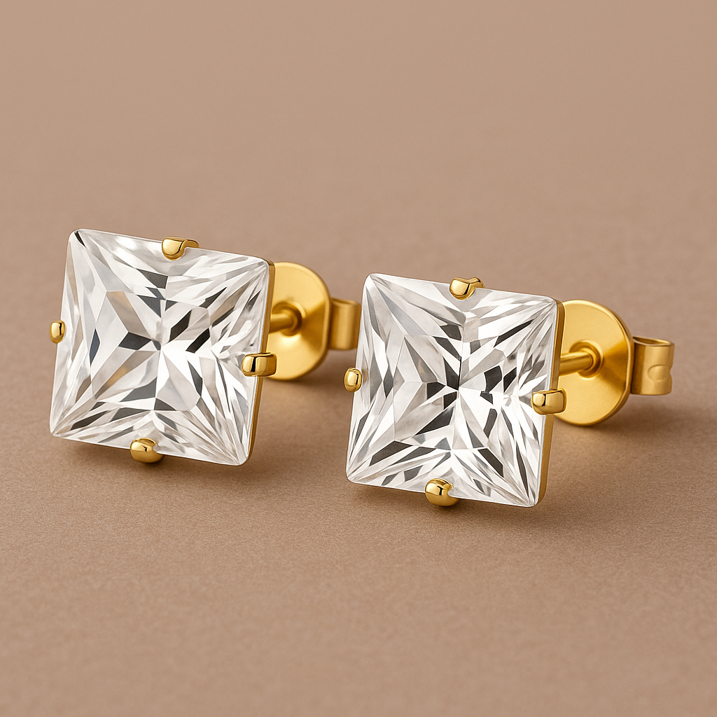 Boucles d’oreilles en or et zircon carré