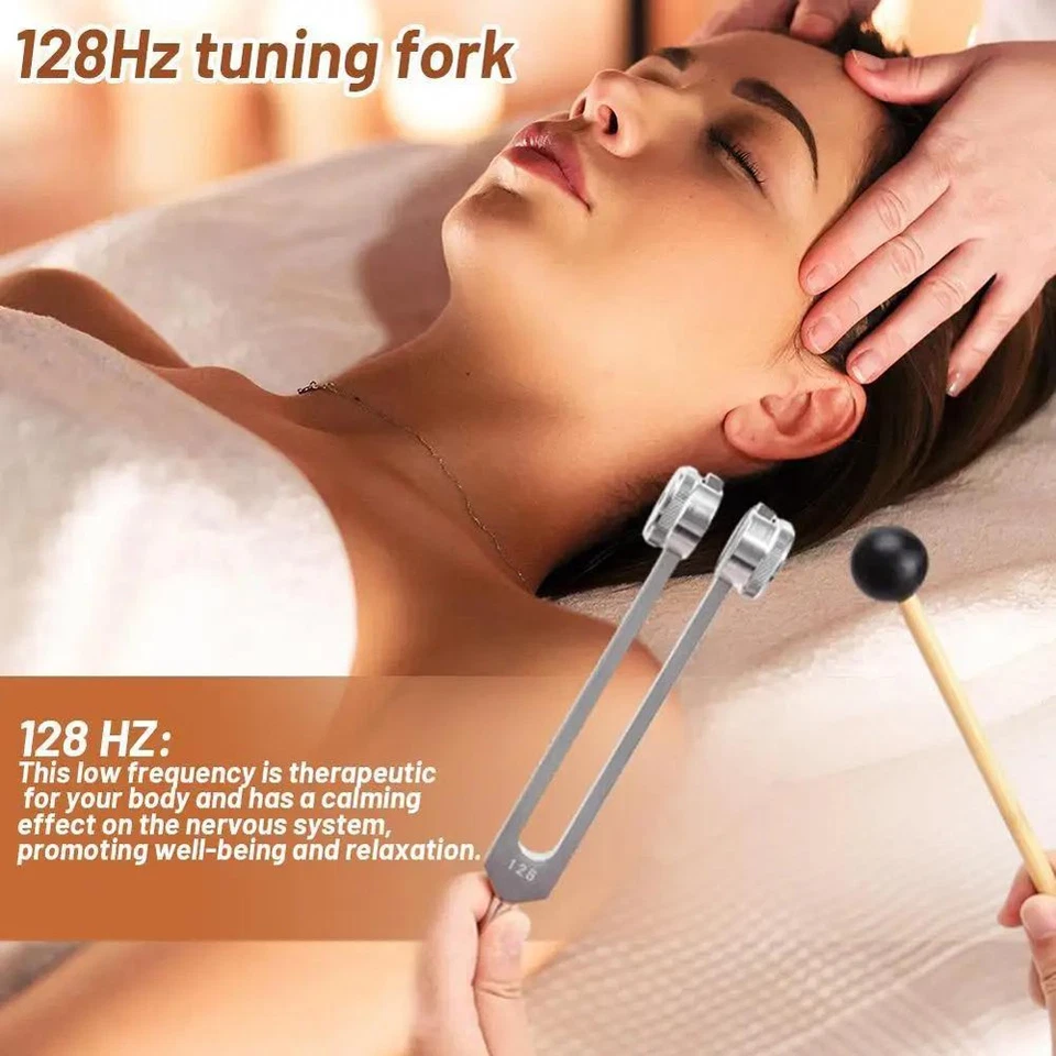 128Hz Healing Tuning Fork with Silicone Hammer Sound Therapy & Vibration Instrument