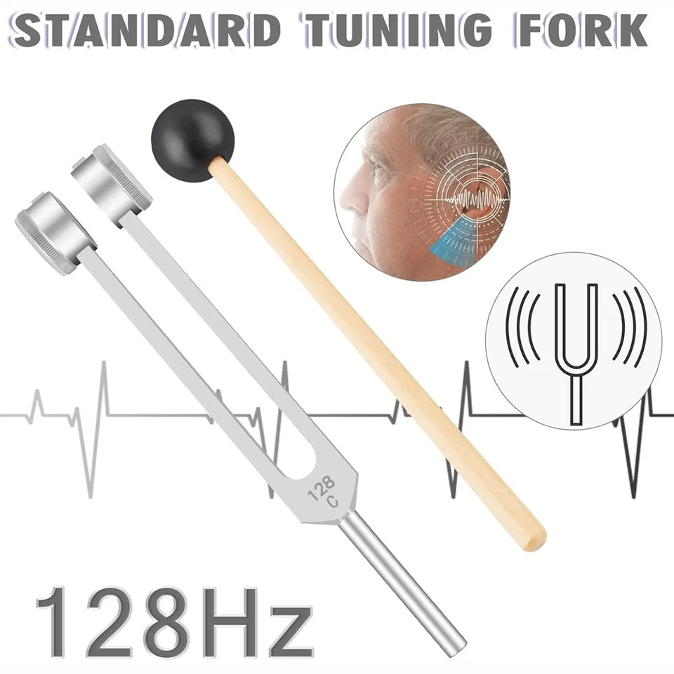 128Hz Healing Tuning Fork with Silicone Hammer Sound Therapy & Vibration Instrument